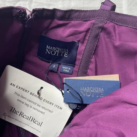 NWT Marchesa Notte Purple Floral Paneled Ruffled Cady Dress Sz 2 Formal Evening - Picture 7 of 7